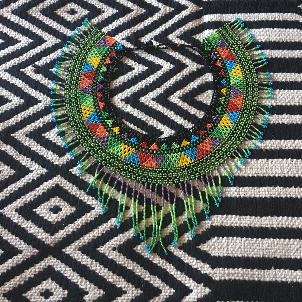 Hand made Huichol beaded necklace/ choker.